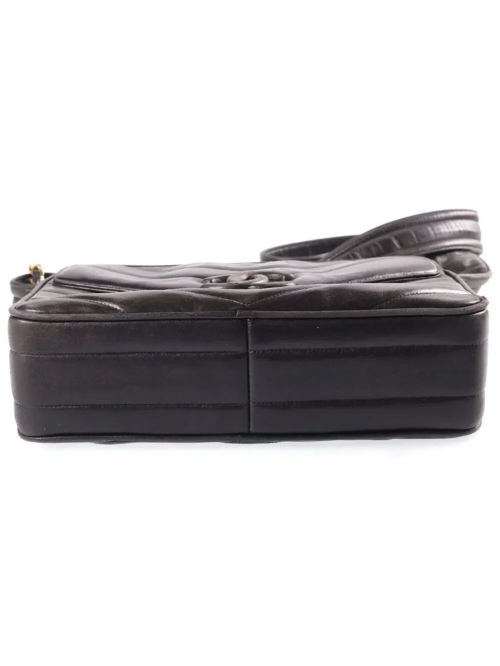 Chanel V-stitch Fringe Shoulder Bag Black Lambskin Gold
